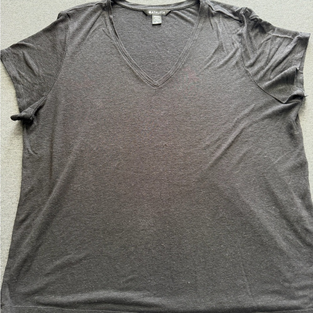 Athleta Black V-Neck Short Sleeve Tee - Relaxed Fit